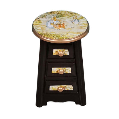 Traditional Vintage Round Solid Wood Medium Density Fiberboard Vanity Stool 3-Drawer For Bedroom