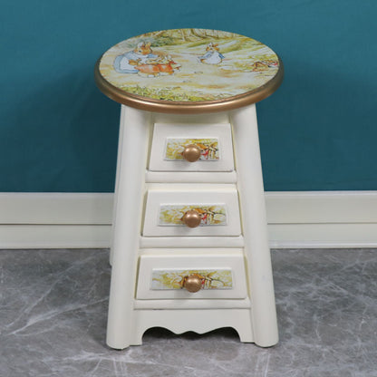 Traditional Vintage Round Solid Wood Medium Density Fiberboard Vanity Stool 3-Drawer For Bedroom
