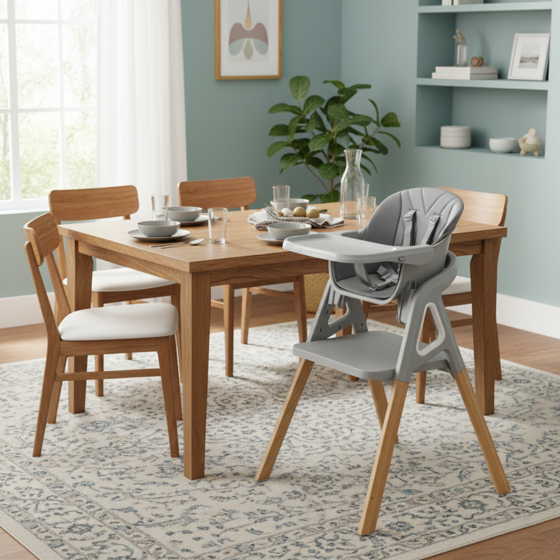 Modern Minimalist Curved Polypropylene Solid Wood Kids' Dining Chair Backrest Armrest For Dining Room