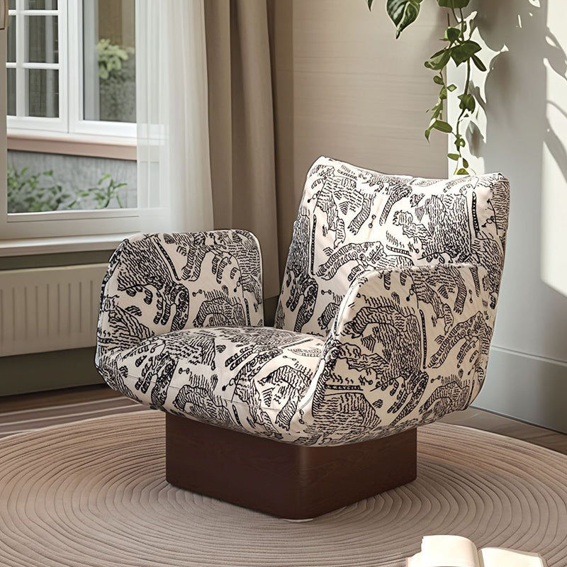 Traditional Vintage Curved Faux Leather Solid Wood Velvet Sponge Accent Chair Backrest Armrest For Living Room