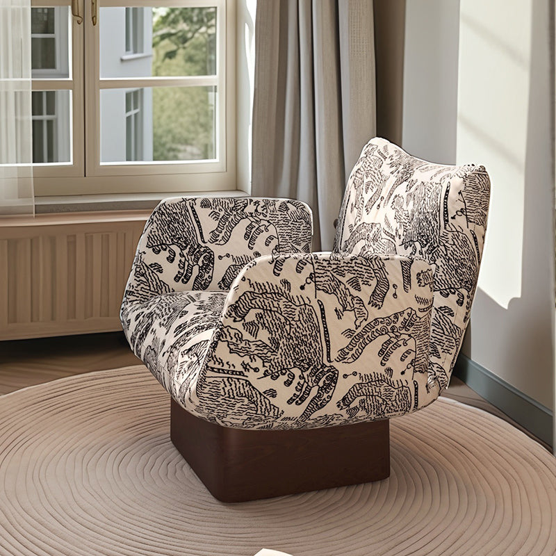 Traditional Vintage Curved Faux Leather Solid Wood Velvet Sponge Accent Chair Backrest Armrest For Living Room