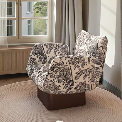 Traditional Vintage Curved Faux Leather Solid Wood Velvet Sponge Accent Chair Backrest Armrest For Living Room