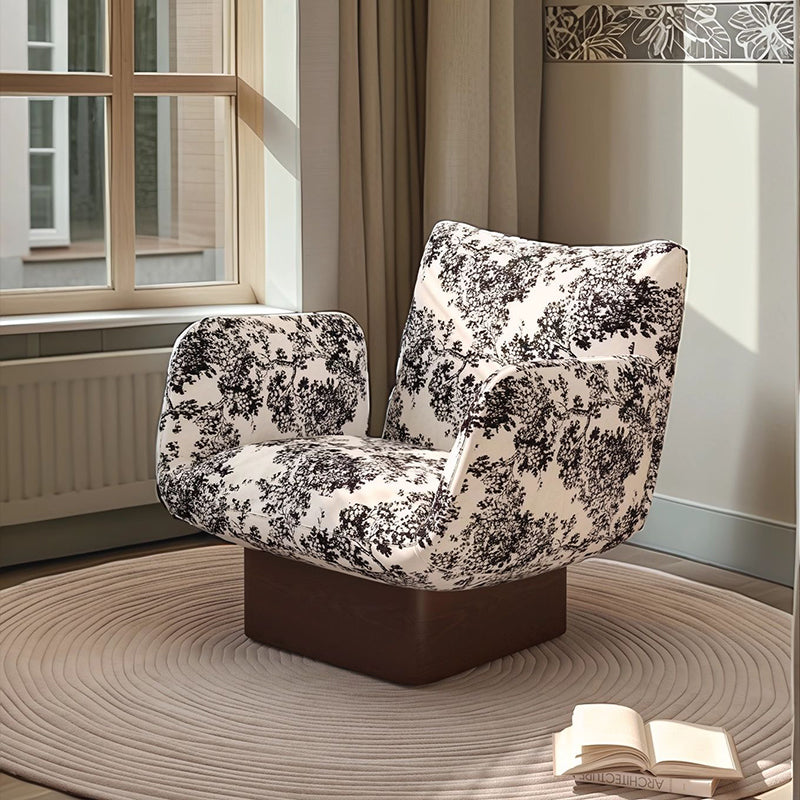Traditional Vintage Curved Faux Leather Solid Wood Velvet Sponge Accent Chair Backrest Armrest For Living Room