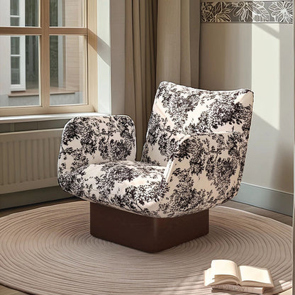 Traditional Vintage Curved Faux Leather Solid Wood Velvet Sponge Accent Chair Backrest Armrest For Living Room