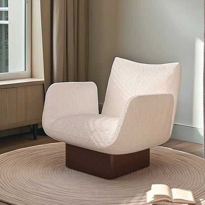 Traditional Vintage Curved Faux Leather Solid Wood Velvet Sponge Accent Chair Backrest Armrest For Living Room
