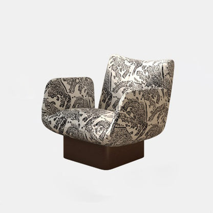 Traditional Vintage Curved Faux Leather Solid Wood Velvet Sponge Accent Chair Backrest Armrest For Living Room