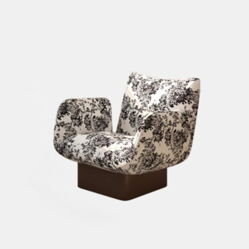 Traditional Vintage Curved Faux Leather Solid Wood Velvet Sponge Accent Chair Backrest Armrest For Living Room