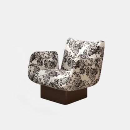 Traditional Vintage Curved Faux Leather Solid Wood Velvet Sponge Accent Chair Backrest Armrest For Living Room