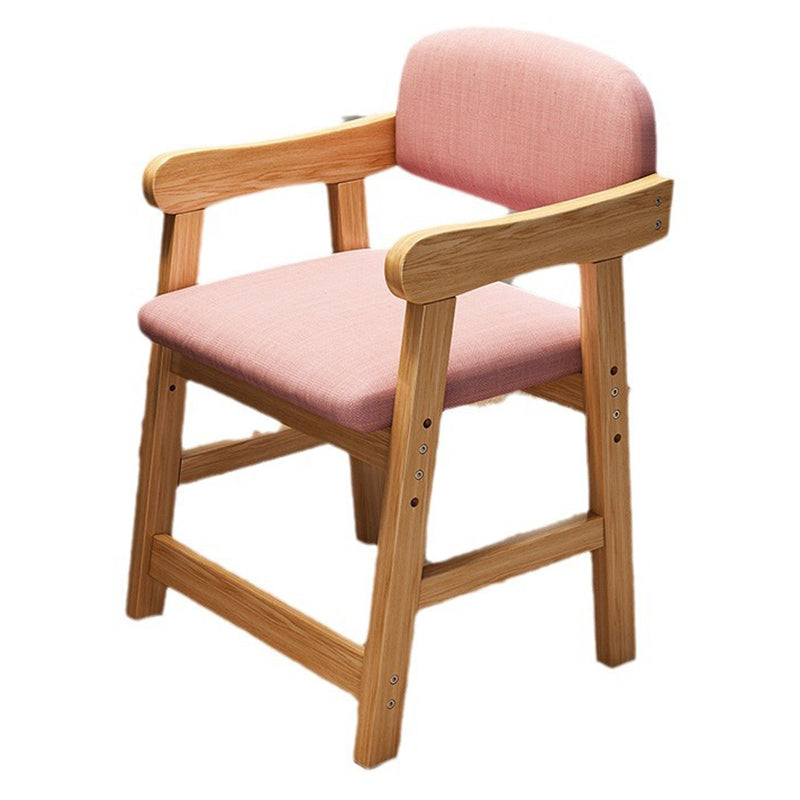 Modern Minimalist Rectangular Cushion Cotton-Linen Blend Solid Wood Sponge Kids' Dining Chair Backrest Armrest Adjustable For Dining Room