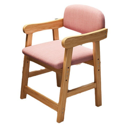 Modern Minimalist Rectangular Cushion Cotton-Linen Blend Solid Wood Sponge Kids' Dining Chair Backrest Armrest Adjustable For Dining Room