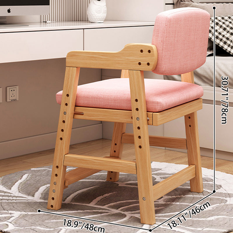 Modern Minimalist Rectangular Cushion Cotton-Linen Blend Solid Wood Sponge Kids' Dining Chair Backrest Armrest Adjustable For Dining Room