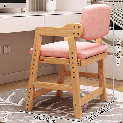 Modern Minimalist Rectangular Cushion Cotton-Linen Blend Solid Wood Sponge Kids' Dining Chair Backrest Armrest Adjustable For Dining Room