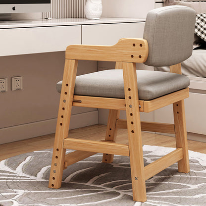 Modern Minimalist Rectangular Cushion Cotton-Linen Blend Solid Wood Sponge Kids' Dining Chair Backrest Armrest Adjustable For Dining Room