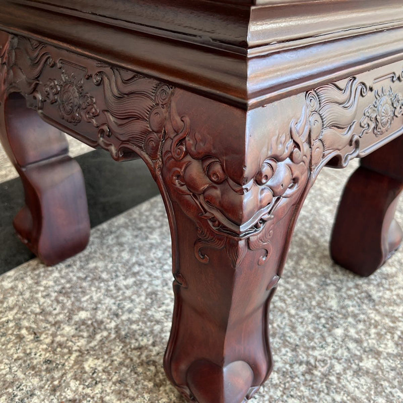 Traditional Vintage Square Solid Wood Footstool Carved Design For Living Room