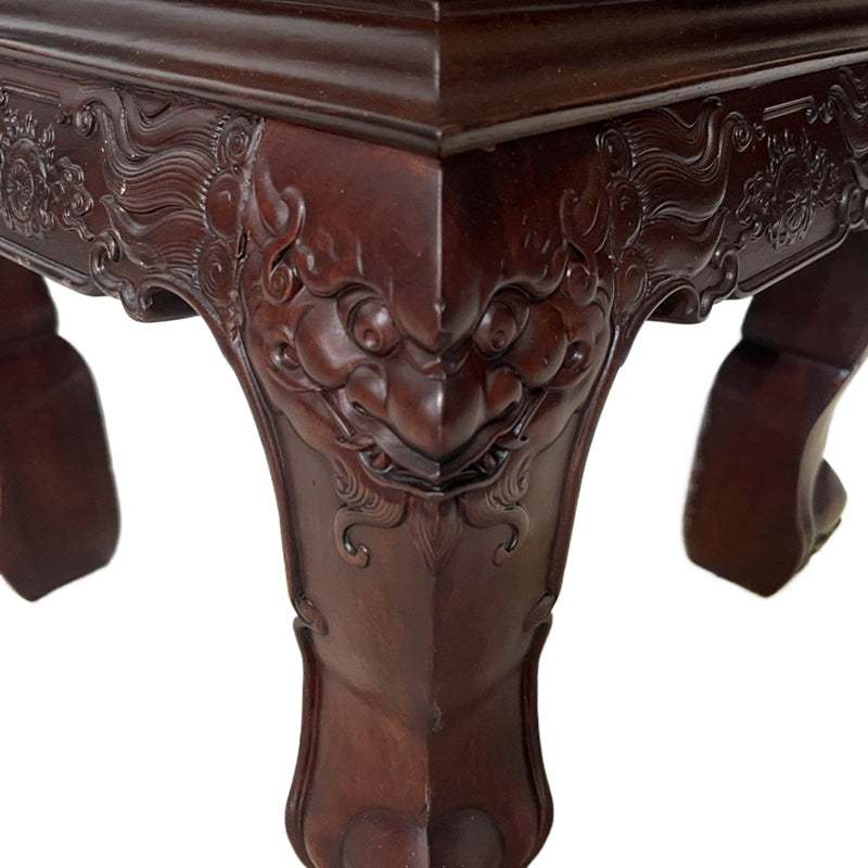 Traditional Vintage Square Solid Wood Footstool Carved Design For Living Room