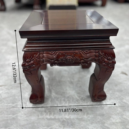 Traditional Vintage Square Solid Wood Footstool Carved Design For Living Room