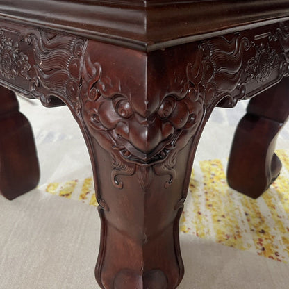 Traditional Vintage Square Solid Wood Footstool Carved Design For Living Room