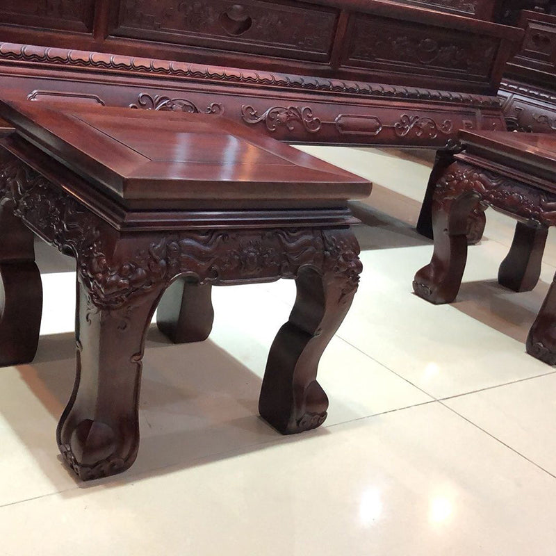 Traditional Vintage Square Solid Wood Footstool Carved Design For Living Room