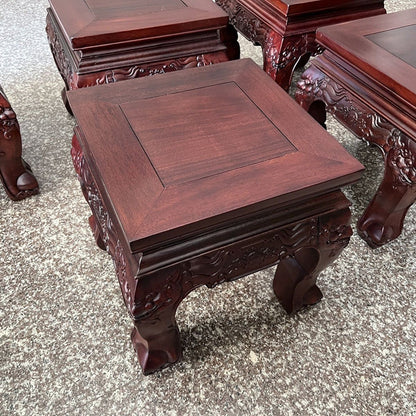 Traditional Vintage Square Solid Wood Footstool Carved Design For Living Room