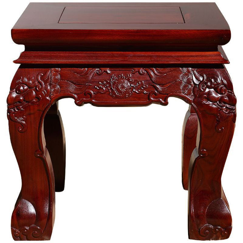Traditional Vintage Square Solid Wood Footstool Carved Design For Living Room