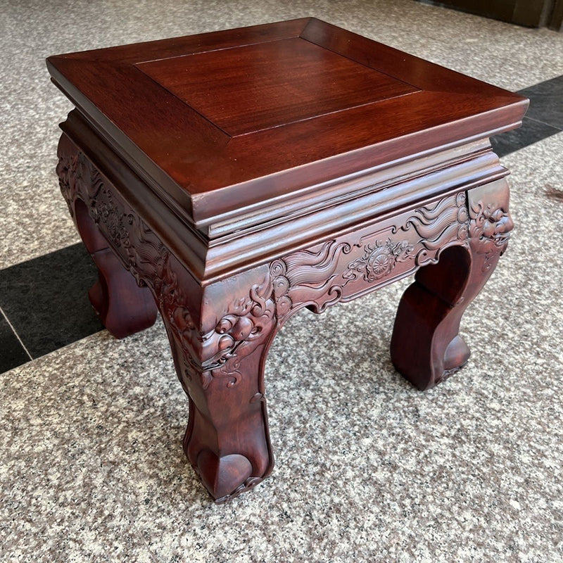 Traditional Vintage Square Solid Wood Footstool Carved Design For Living Room