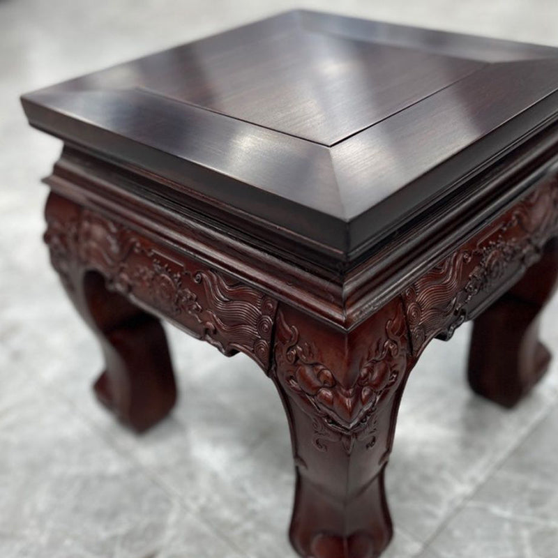 Traditional Vintage Square Solid Wood Footstool Carved Design For Living Room