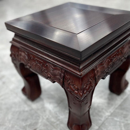 Traditional Vintage Square Solid Wood Footstool Carved Design For Living Room