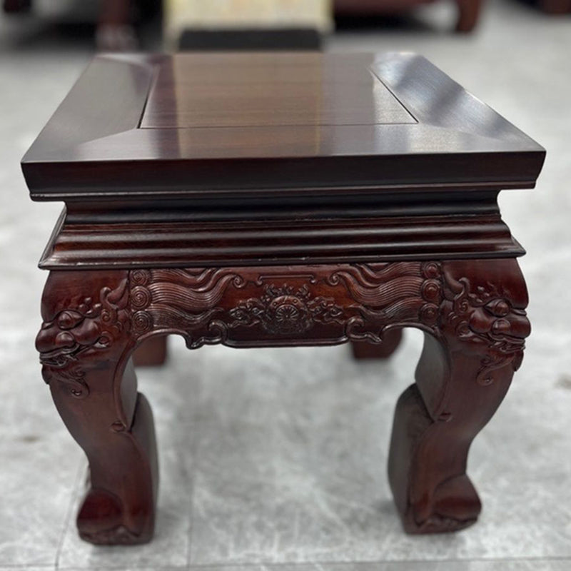Traditional Vintage Square Solid Wood Footstool Carved Design For Living Room