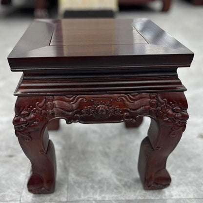 Traditional Vintage Square Solid Wood Footstool Carved Design For Living Room