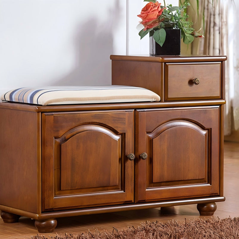 Traditional Vintage Rectangular Solid Wood Medium Density Fiberboard Fabric Sponge Storage Cabinet 4-Leg 2-Cabinet 1-Drawer For Entryways