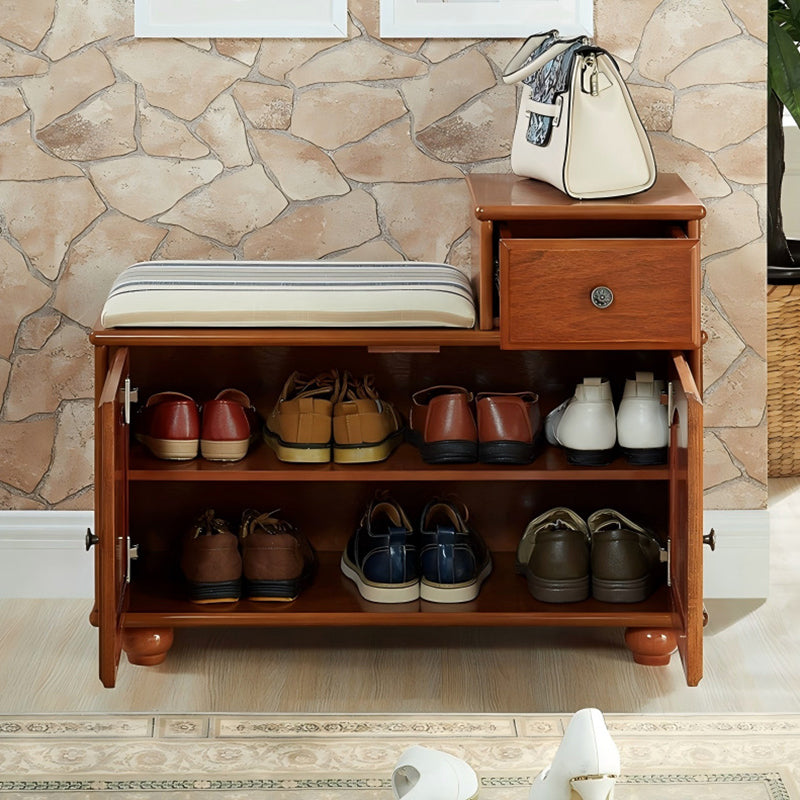 Traditional Vintage Rectangular Solid Wood Medium Density Fiberboard Fabric Sponge Storage Cabinet 4-Leg 2-Cabinet 1-Drawer For Entryways