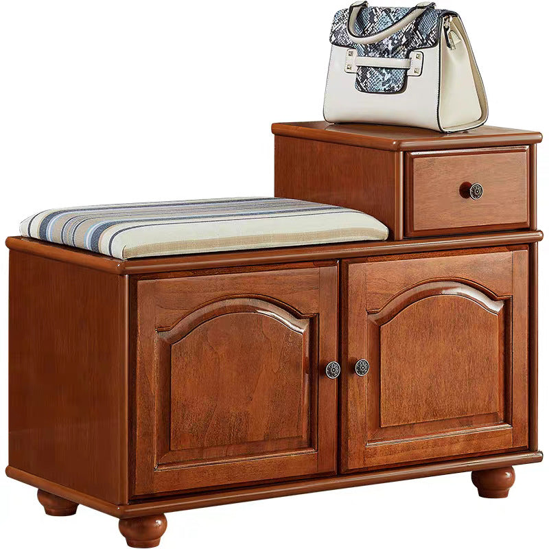 Traditional Vintage Rectangular Solid Wood Medium Density Fiberboard Fabric Sponge Storage Cabinet 4-Leg 2-Cabinet 1-Drawer For Entryways