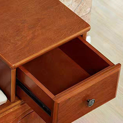 Traditional Vintage Rectangular Solid Wood Medium Density Fiberboard Fabric Sponge Storage Cabinet 4-Leg 2-Cabinet 1-Drawer For Entryways