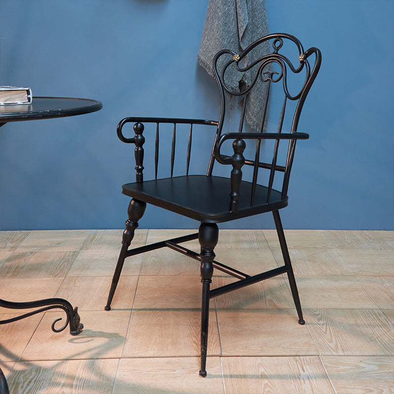 Traditional Vintage Curved Iron Dining Chair Backrest Armrest For Dining Room