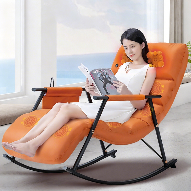 Modern Minimalist Curved Iron Synthetic Fabric PP Cotton Rocking Chair Backrest Armrest For Living Room