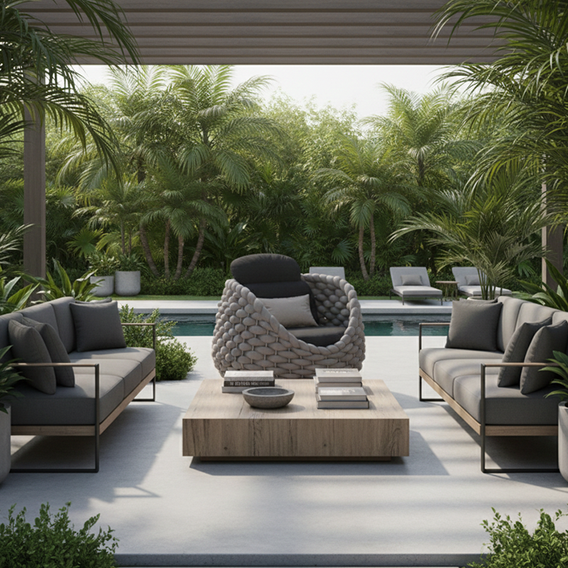 Modern Minimalist Curved Aluminum Alloy Fabric PE Rattan Sponge Outdoor Accent Chair Backrest Armrest For Garden