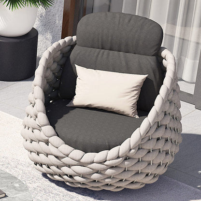 Modern Minimalist Curved Aluminum Alloy Fabric PE Rattan Sponge Outdoor Accent Chair Backrest Armrest For Garden