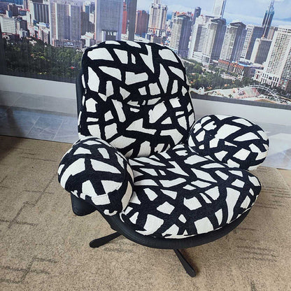 Modern Minimalist Curved Metal Linen-Cotton Cat-Scratch-Resistant Leather Accent Chair Sponge Pearl Cotton Backrest Armrest For Living Room