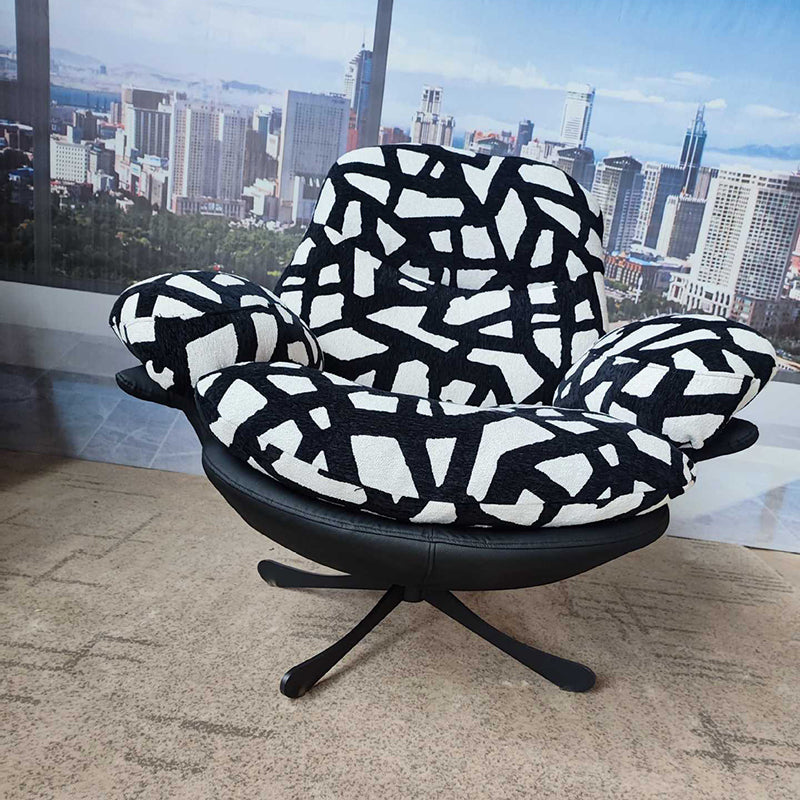 Modern Minimalist Curved Metal Linen-Cotton Cat-Scratch-Resistant Leather Accent Chair Sponge Pearl Cotton Backrest Armrest For Living Room