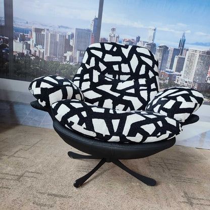 Modern Minimalist Curved Metal Linen-Cotton Cat-Scratch-Resistant Leather Accent Chair Sponge Pearl Cotton Backrest Armrest For Living Room
