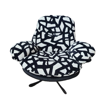 Modern Minimalist Curved Metal Linen-Cotton Cat-Scratch-Resistant Leather Accent Chair Sponge Pearl Cotton Backrest Armrest For Living Room