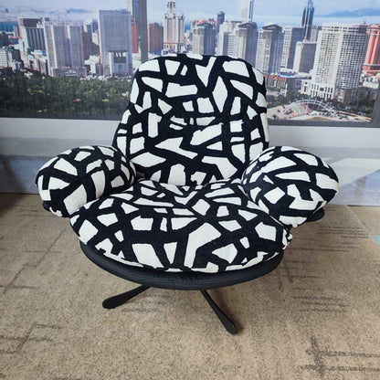 Modern Minimalist Curved Metal Linen-Cotton Cat-Scratch-Resistant Leather Accent Chair Sponge Pearl Cotton Backrest Armrest For Living Room