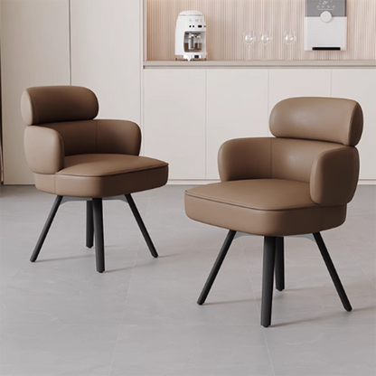 Modern Luxury Curved Carbon Steel Faux Nappa Leather Sponge Dining Chair Backrest Armrest For Dining Room