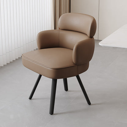 Modern Luxury Curved Carbon Steel Faux Nappa Leather Sponge Dining Chair Backrest Armrest For Dining Room
