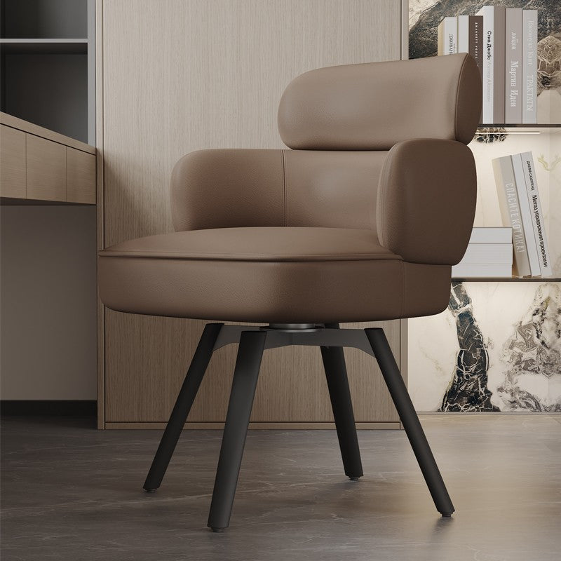 Modern Luxury Curved Carbon Steel Faux Nappa Leather Sponge Dining Chair Backrest Armrest For Dining Room
