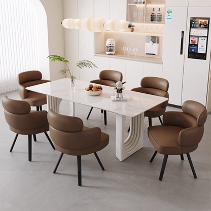Modern Luxury Curved Carbon Steel Faux Nappa Leather Sponge Dining Chair Backrest Armrest For Dining Room