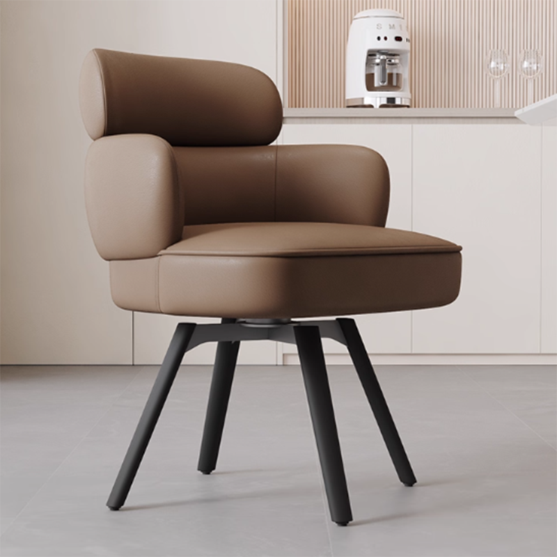 Modern Luxury Curved Carbon Steel Faux Nappa Leather Sponge Dining Chair Backrest Armrest For Dining Room