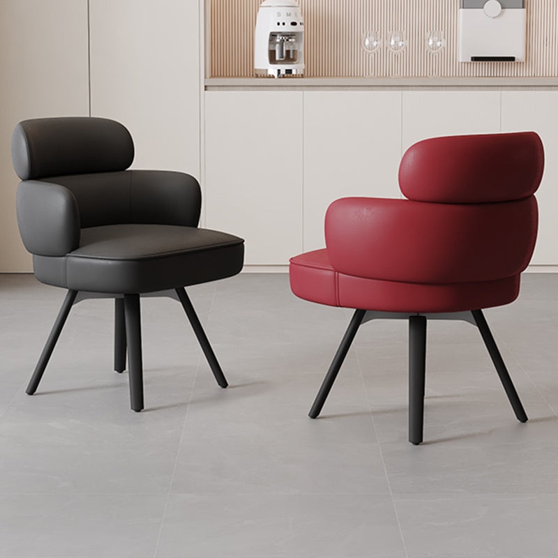 Modern Luxury Curved Carbon Steel Faux Nappa Leather Sponge Dining Chair Backrest Armrest For Dining Room
