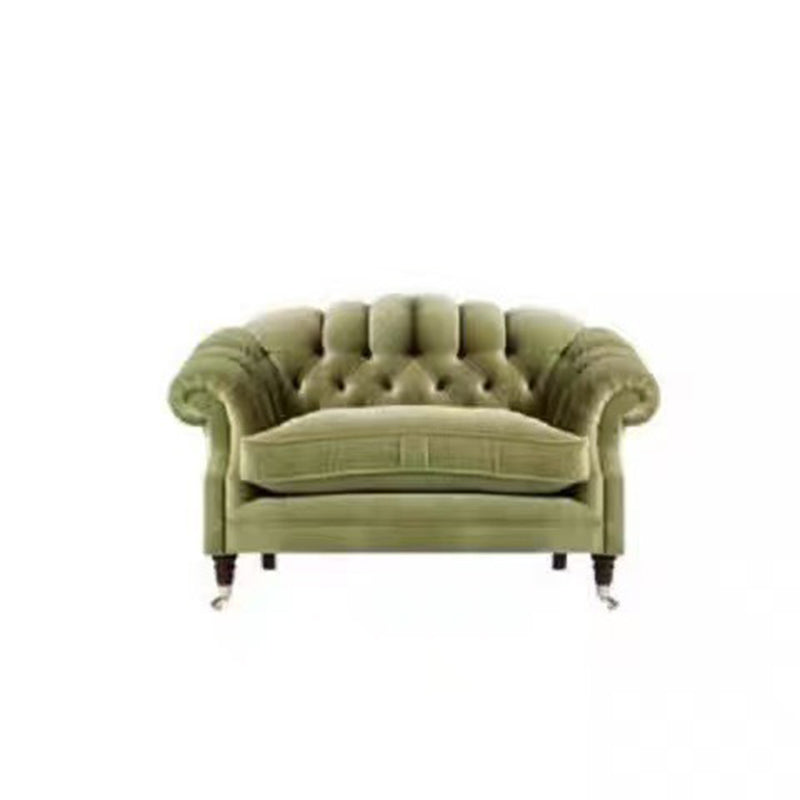 Traditional Vintage Curved Solid Wood Sponge Velvet Sofa Backrest Armrest For Living Room
