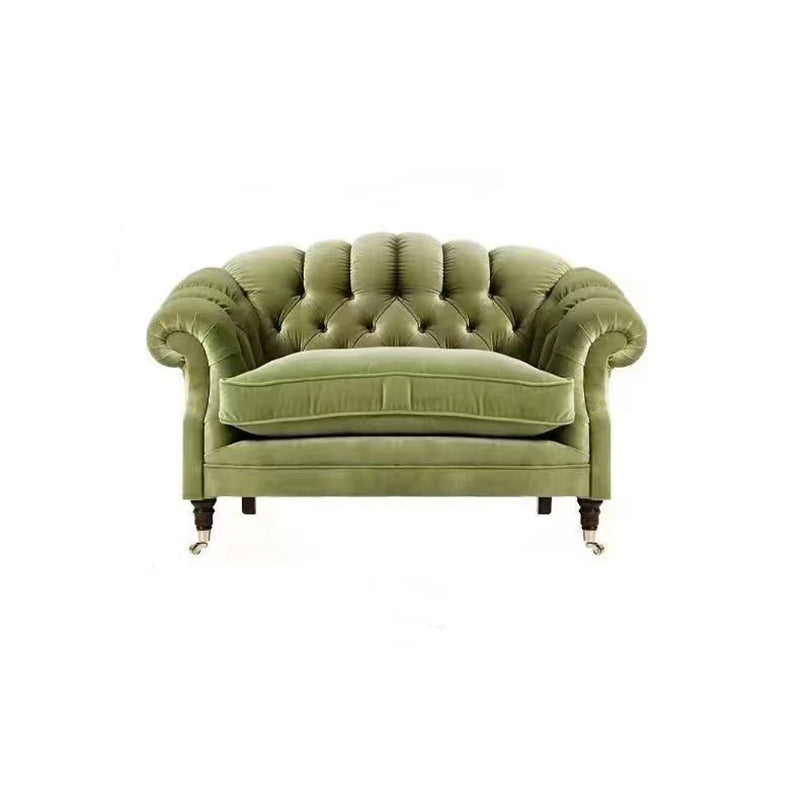 Traditional Vintage Curved Solid Wood Sponge Velvet Sofa Backrest Armrest For Living Room